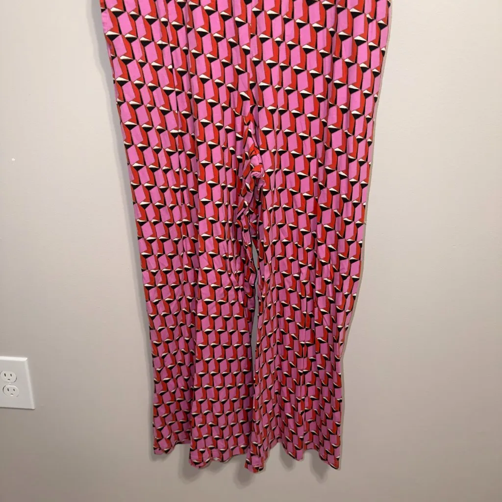 Diane von Furstenberg Printed Halter Jumpsuit Wide Leg Designer Size XL - Image 4