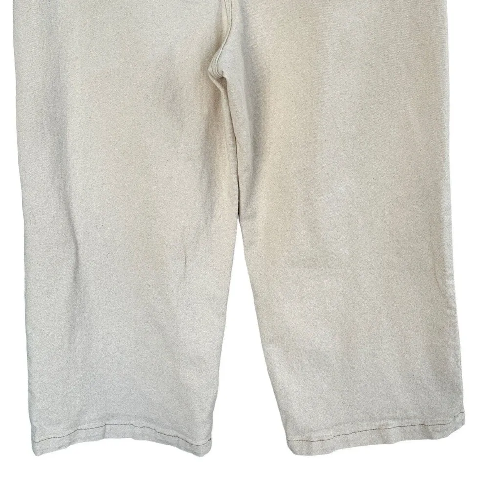 Avec Les Filles SZ 8 Wide Leg Pleated Crop Jeans Stretch Hi-Rise Zip-Fly Cream - Image 6