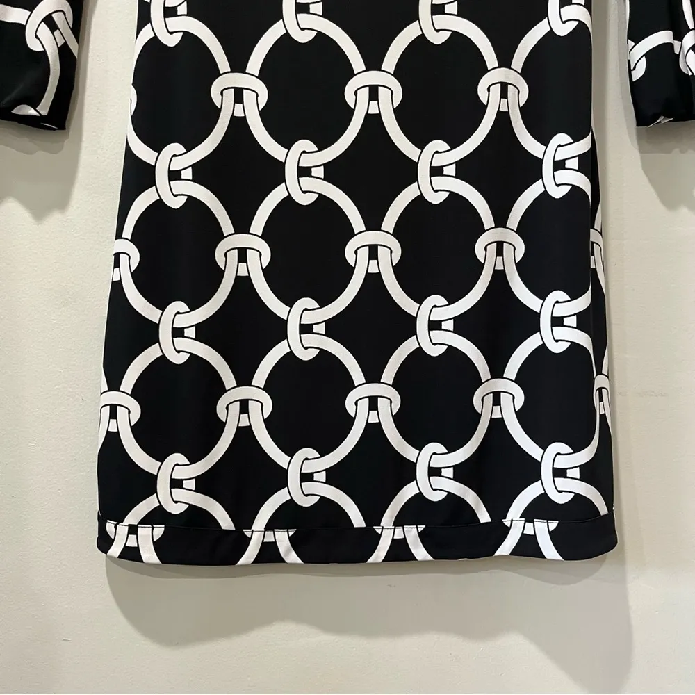 White House Black Market midi dress womens medium blackwhite shift Bell Sleeves - Image 2