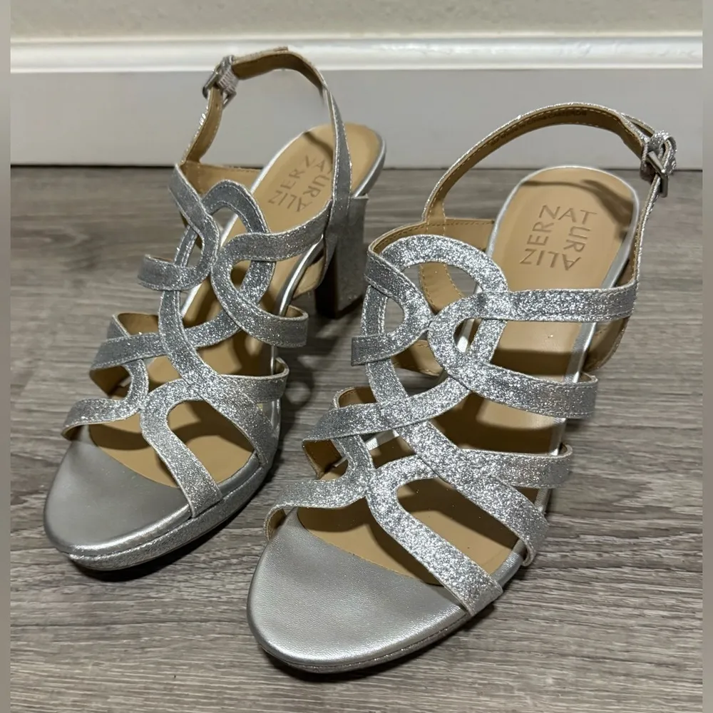 Naturalizer Cameron Silver Strappy Heels | Pumps | Shoes - Image 2