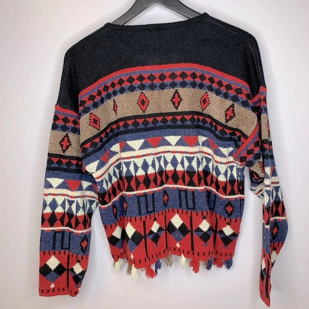 Donna Maurizio Boho Wool Fringe Tassel Sweater Size L - Image 2
