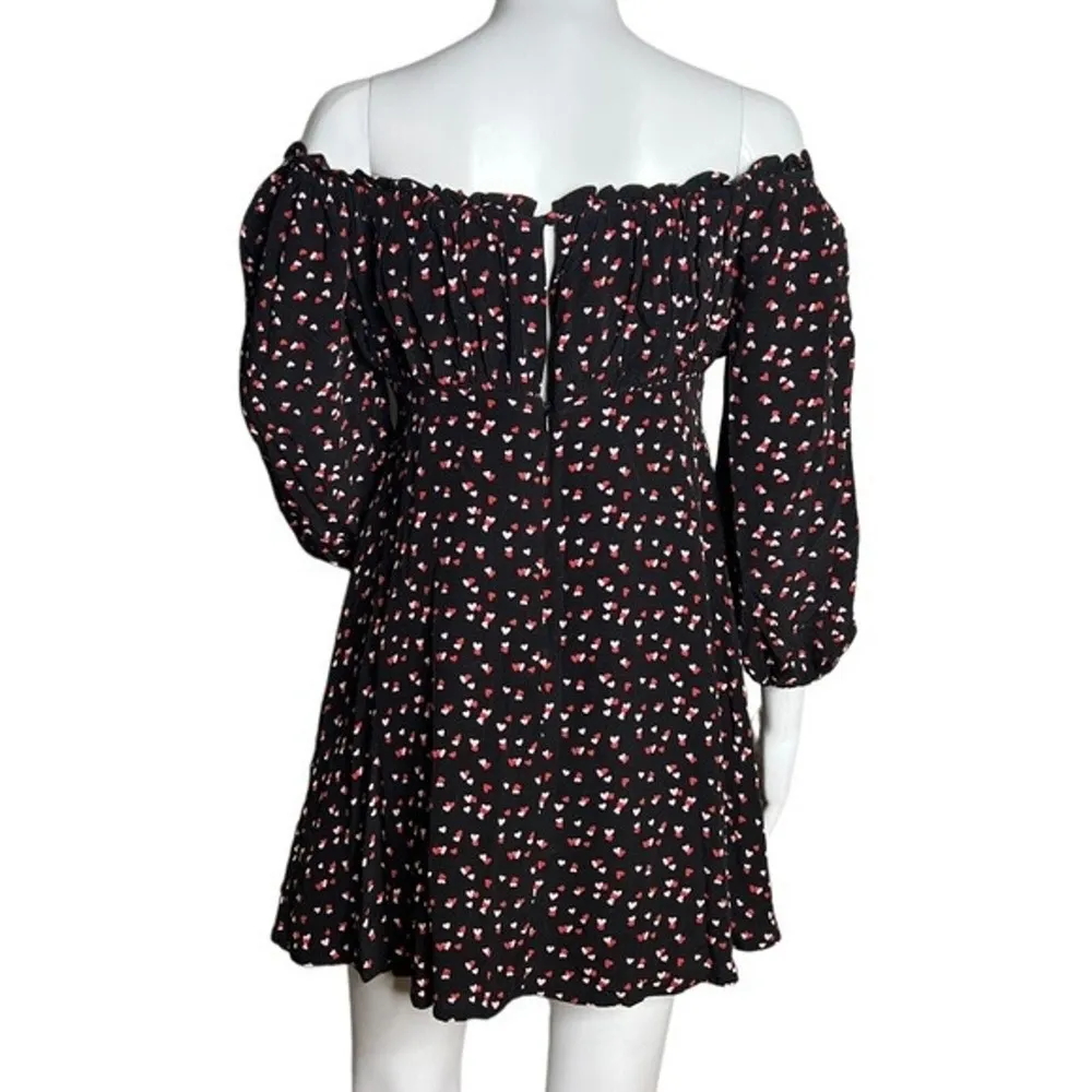 Lovers & Friends Dress Women Small Black Red Hearts Mini Off Shoulder Party Date - Image 4