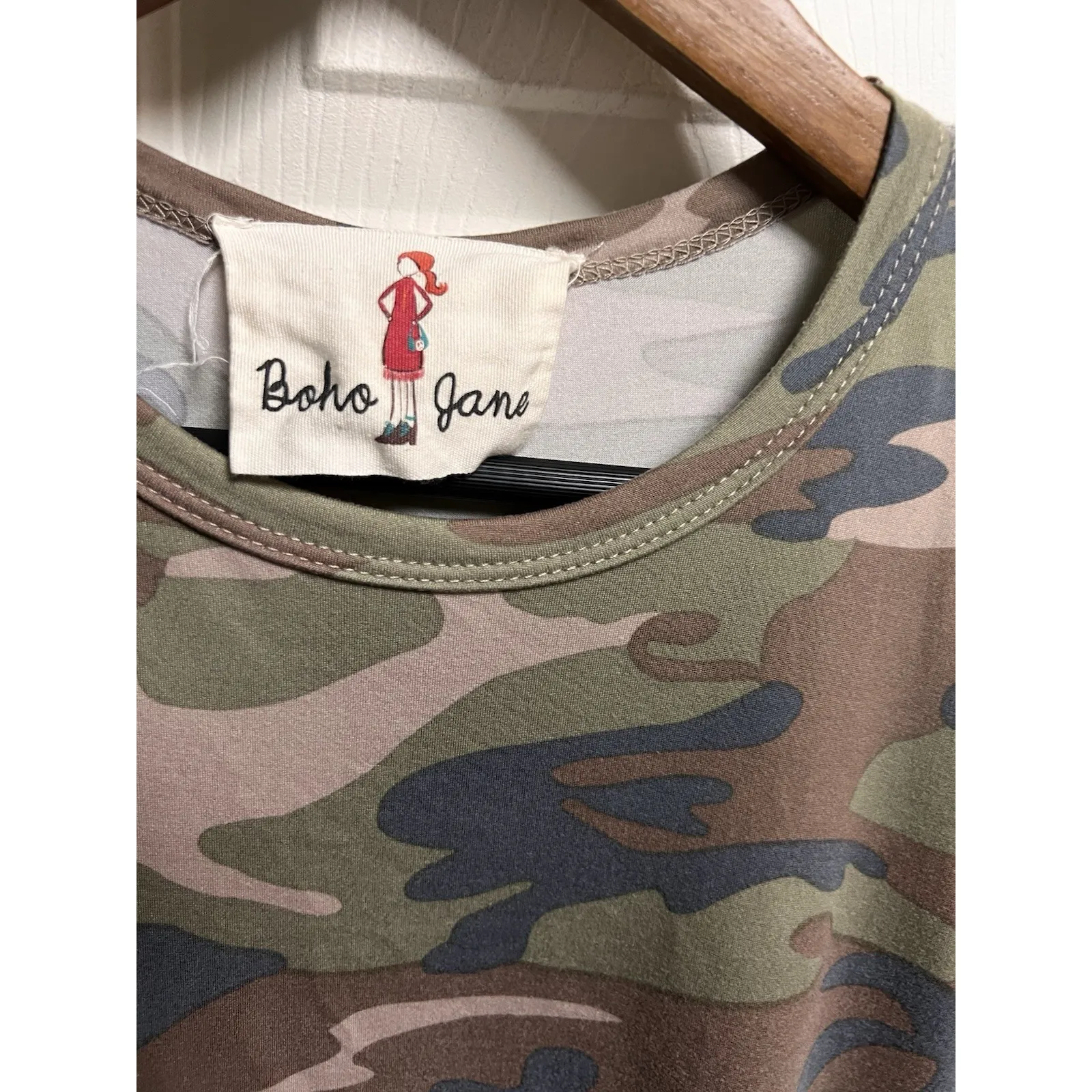 026-001 Women's Boho Jane SIze Large‎ Shirt Camo Camouflage Bell Sleeve - Image 4