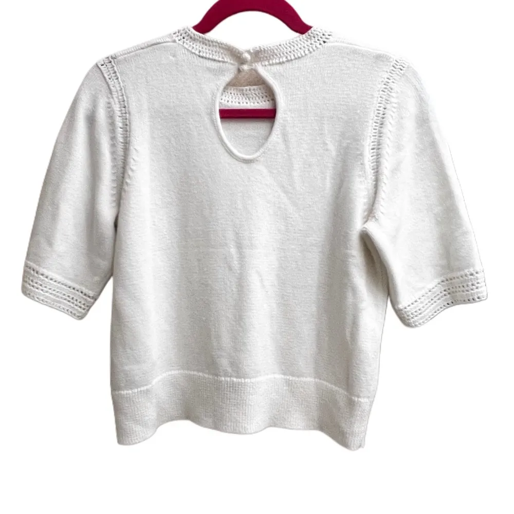 NWT JOIE Feona Short Sleeve Cotton Sweater In Porcelain - Image 5