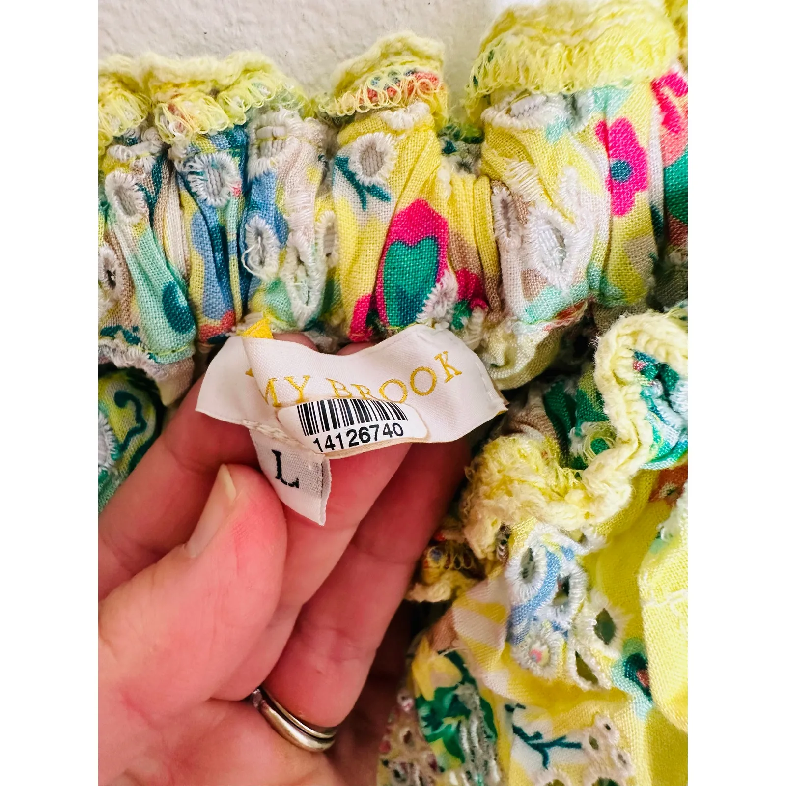 RAMY BROOK Yellow Floral Off-The-Shoulder Ruffles McKenna Dress size Large - Image 9