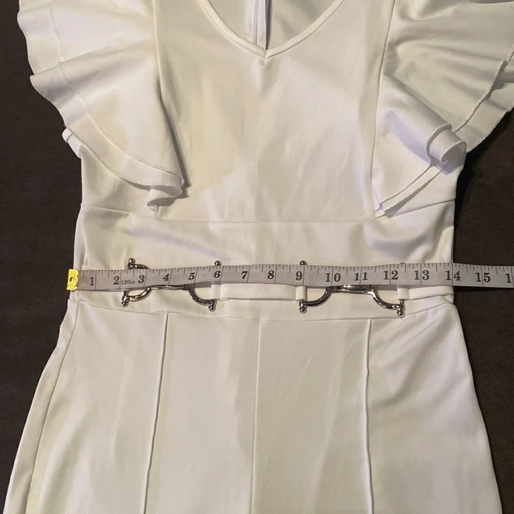 Women’s White Jumpsuit with Ruffles and Silver Waist Detail Size M **READ Size M - Image 6