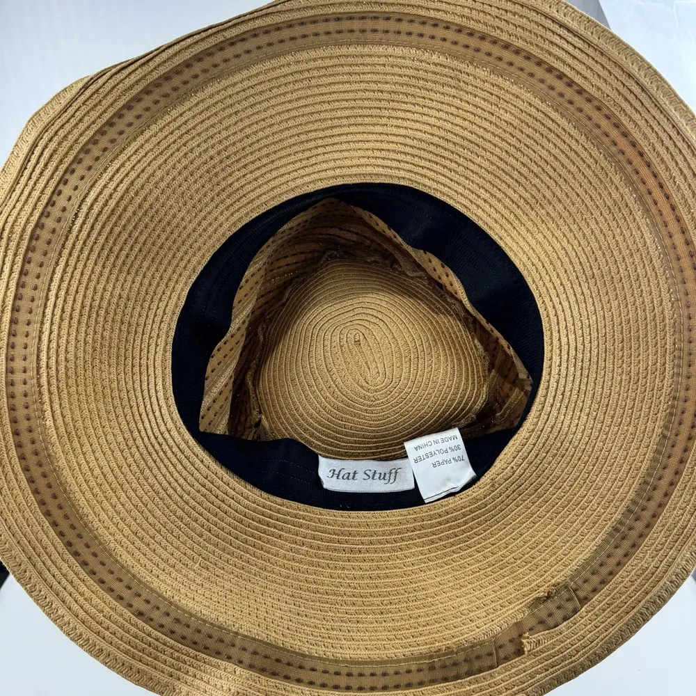 Hat Stuff Elegant Tan Paper Sun Hat with Brown Ribbon Accents Beach Resortwear - Image 4