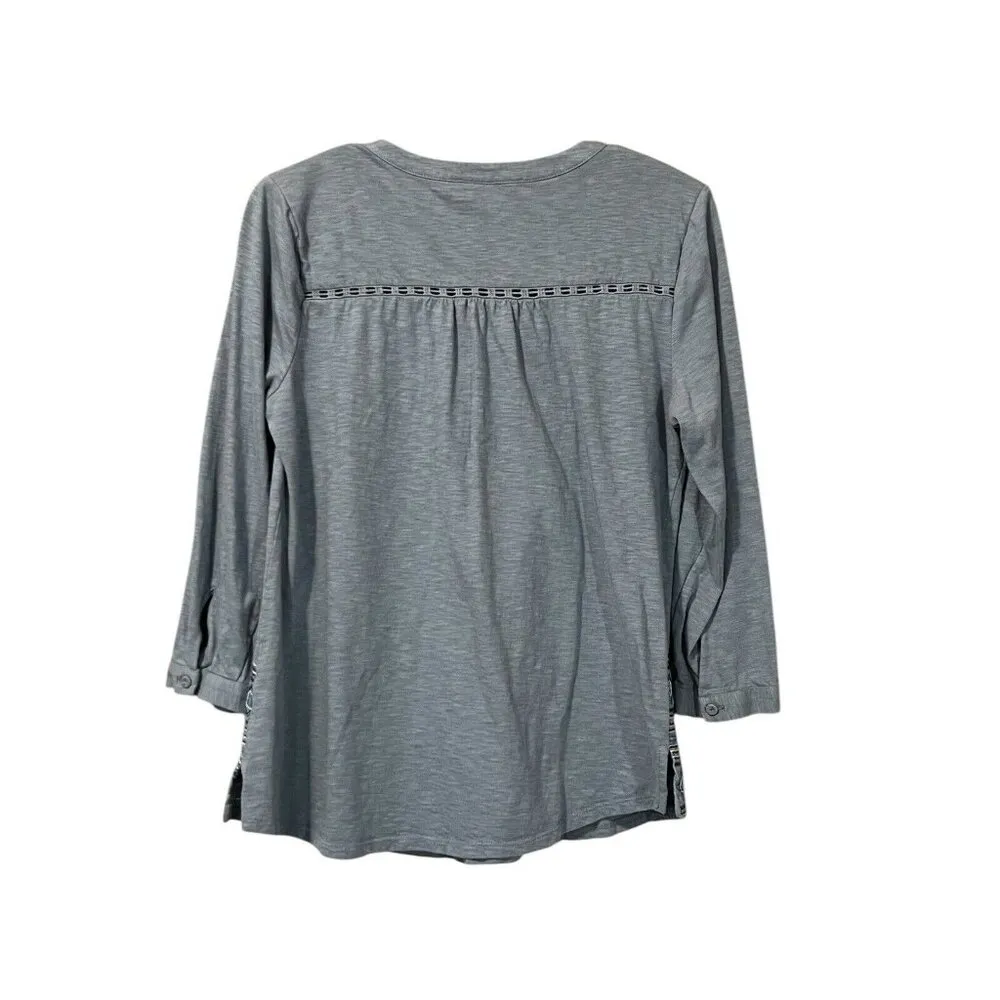 Daniel Rainn Light Gray Aztec Boho Top Sz Small Pleated Long Sleeves Preppy City - Image 2