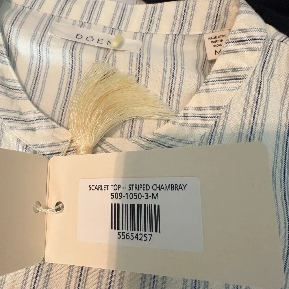 Doen Scarlet Chambray Stripe Cotton Sleeve Button Front Blouse size Medium - Image 5