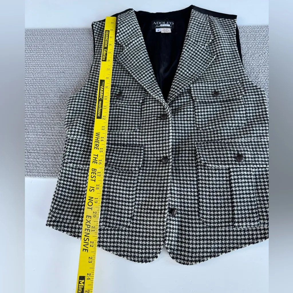 Vintage 90s Adolfo Black White Houndstooth Check Wool Vest Size Medium - Image 9