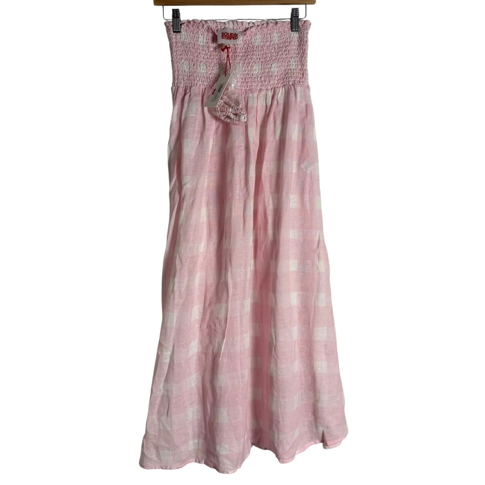 Solid & Striped Willow Linen Gauze Gingham Pink Cloud Midi Dress Skirt S - Image 6