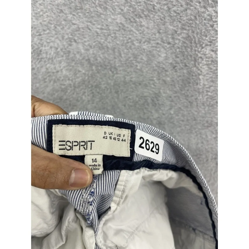 Esprit Women's Chino Shorts Striped Size 12 Blue White Cotton Blend - Image 5