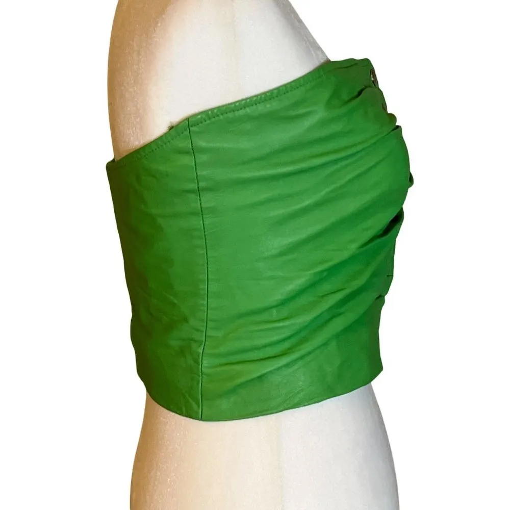 retrofete Joelle Leather Tube Top in Green Medium Womens Strapless Tank - Image 5
