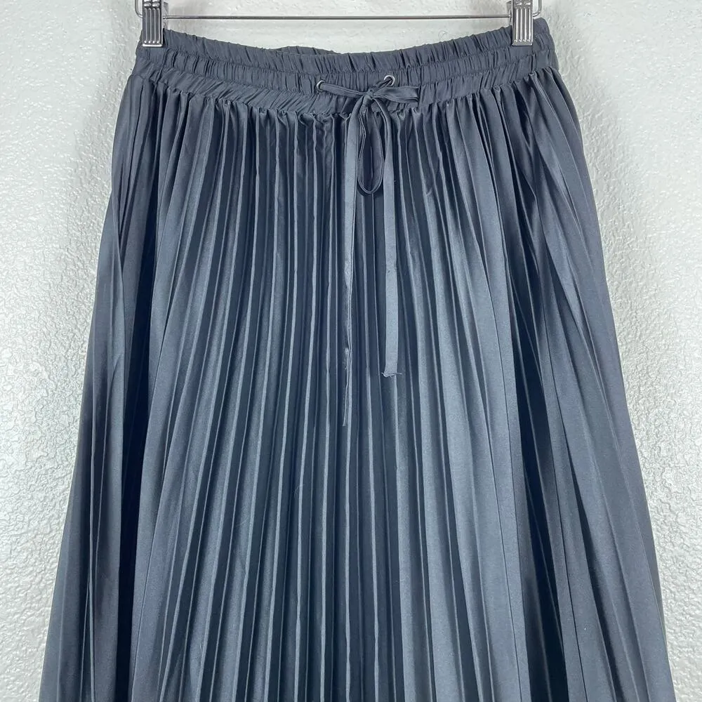 Jodifl Women's Black Satin Pleated Maxi Skirt Waist Tie NWT Size Small NEW Long - Image 4