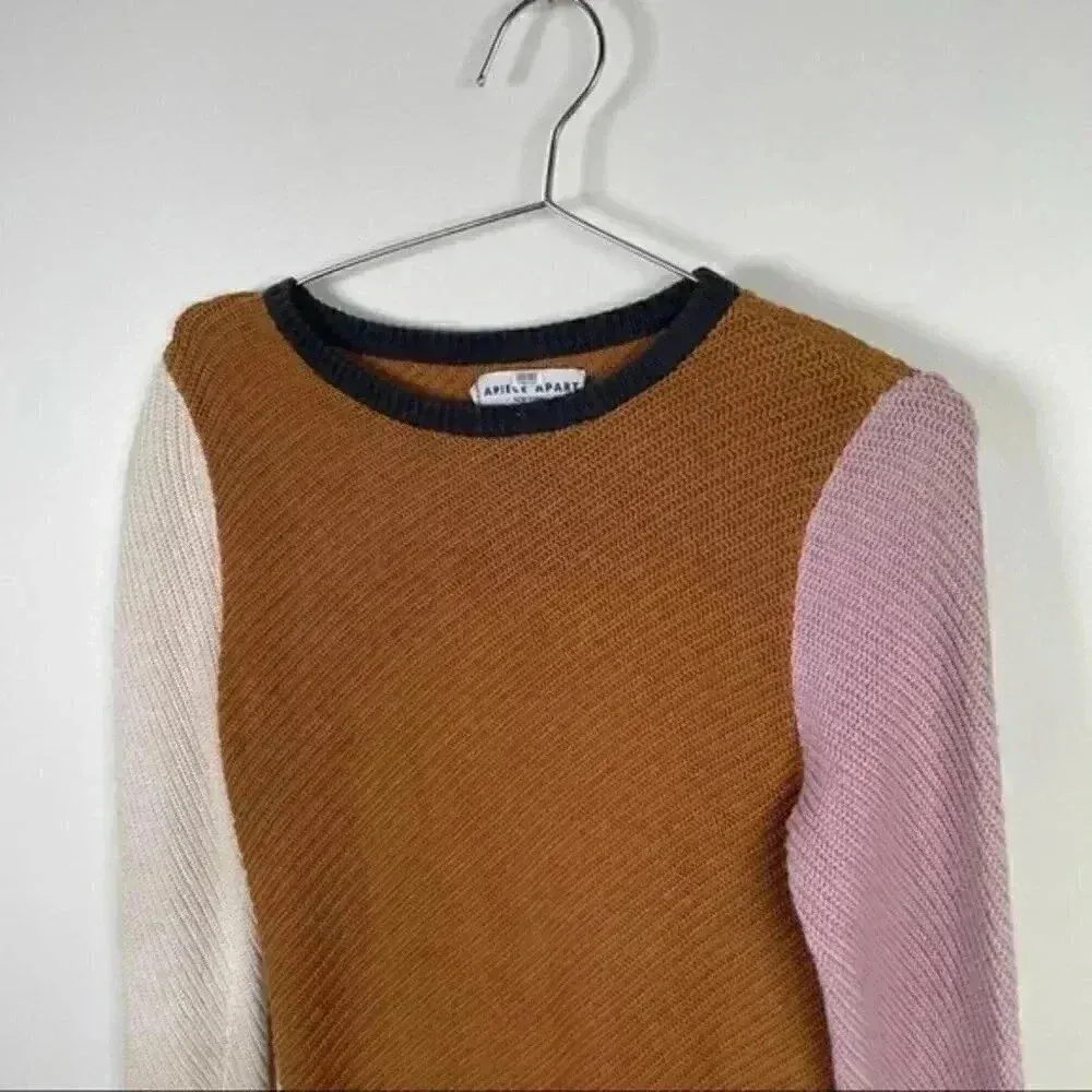 Apiece Apart Colorblock Knit Sweater in Camel, Cream and Lilac - Image 4