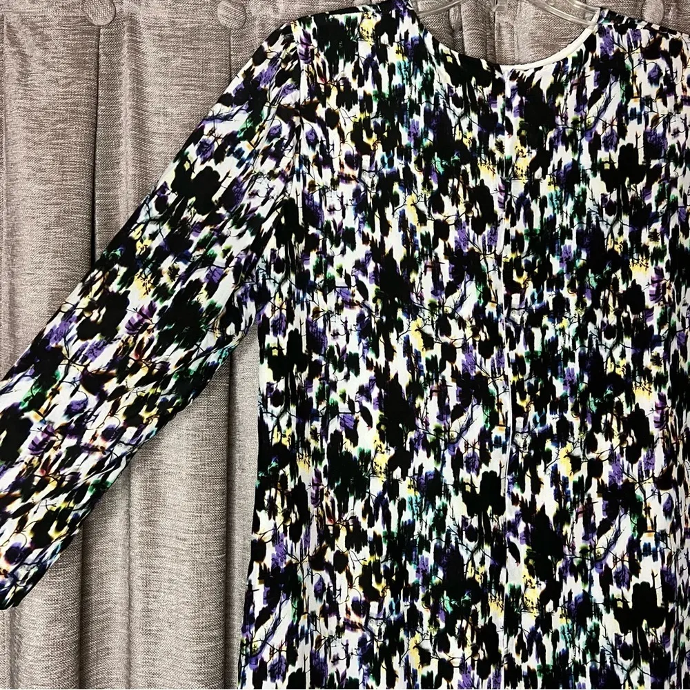 ERDEM Emma Wiggle Abstract Print Silk Mini Shift Dresss Black Size 4 - Image 8