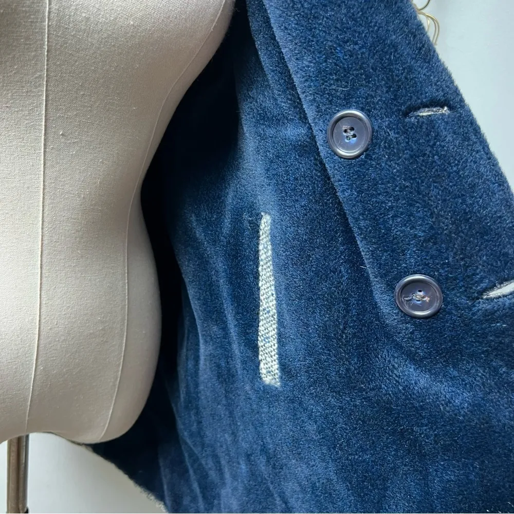 1960s Faux Fur Lined Tweed Winter Coat Medium Blue - Image 8