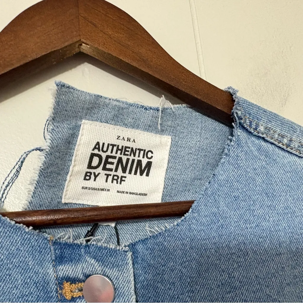 ZARA TRF Authentic Denim Destroyed Cropped Jacket Size S New - Image 3