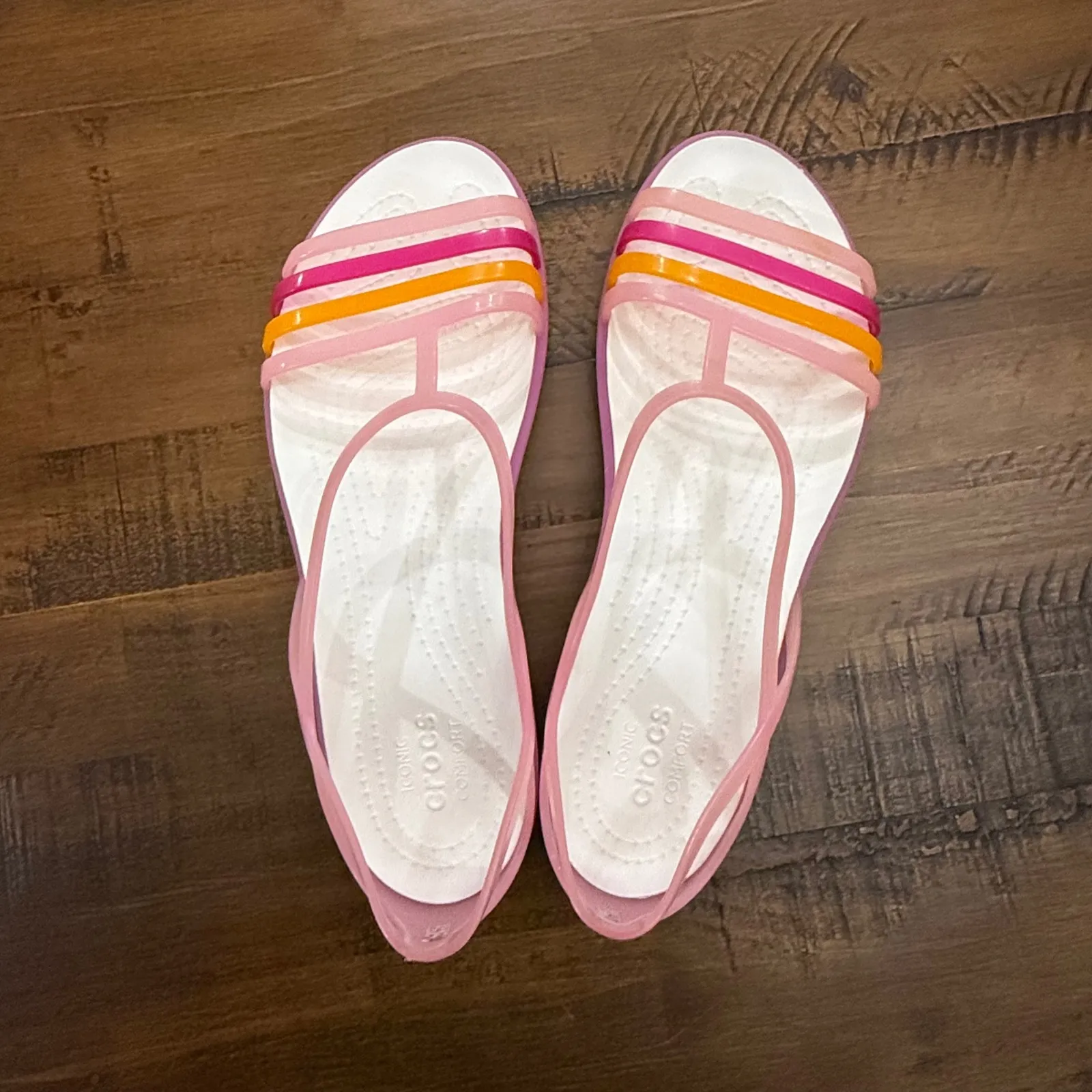 Crocs Women's Isabella Pink Multi Strappy Sandal Flats Jelly Comfort size 9 - Image 3