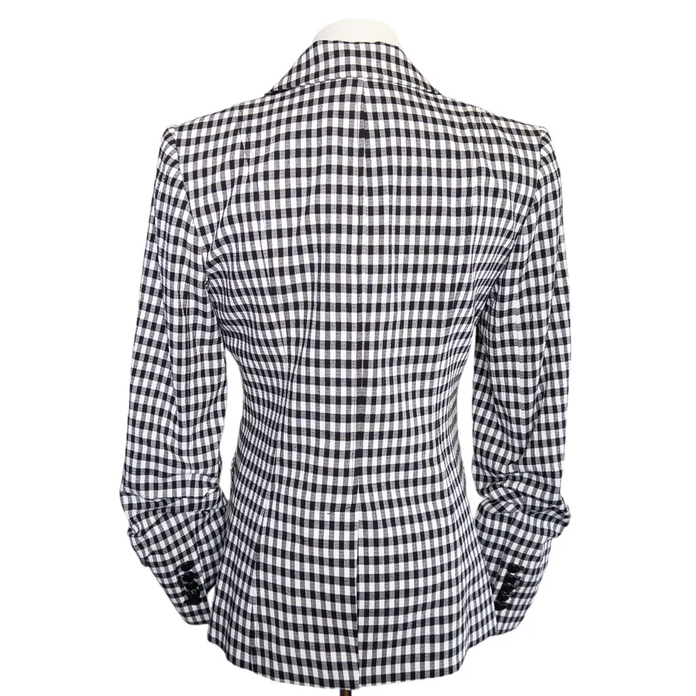 Veronica Beard NEW Caldwell Dickey Double Breasted Blazer Gingham Black White 6 - Image 3