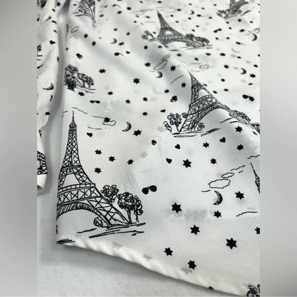 PARIS Whimsical Long Sleeve Top XL Button Down Eiffel Tower Sheer - Image 9