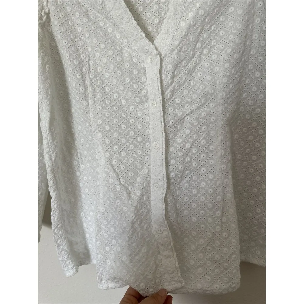 PAIGE Embroidered White Eyelet Blouse Size M - Image 4