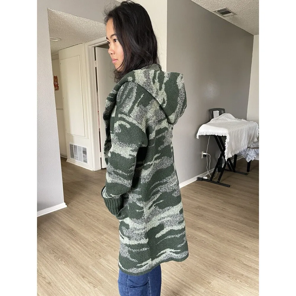 Style & Co Camo print Gradient hoddie Cardigan Sweater Green thick & Soft size L - Image 3