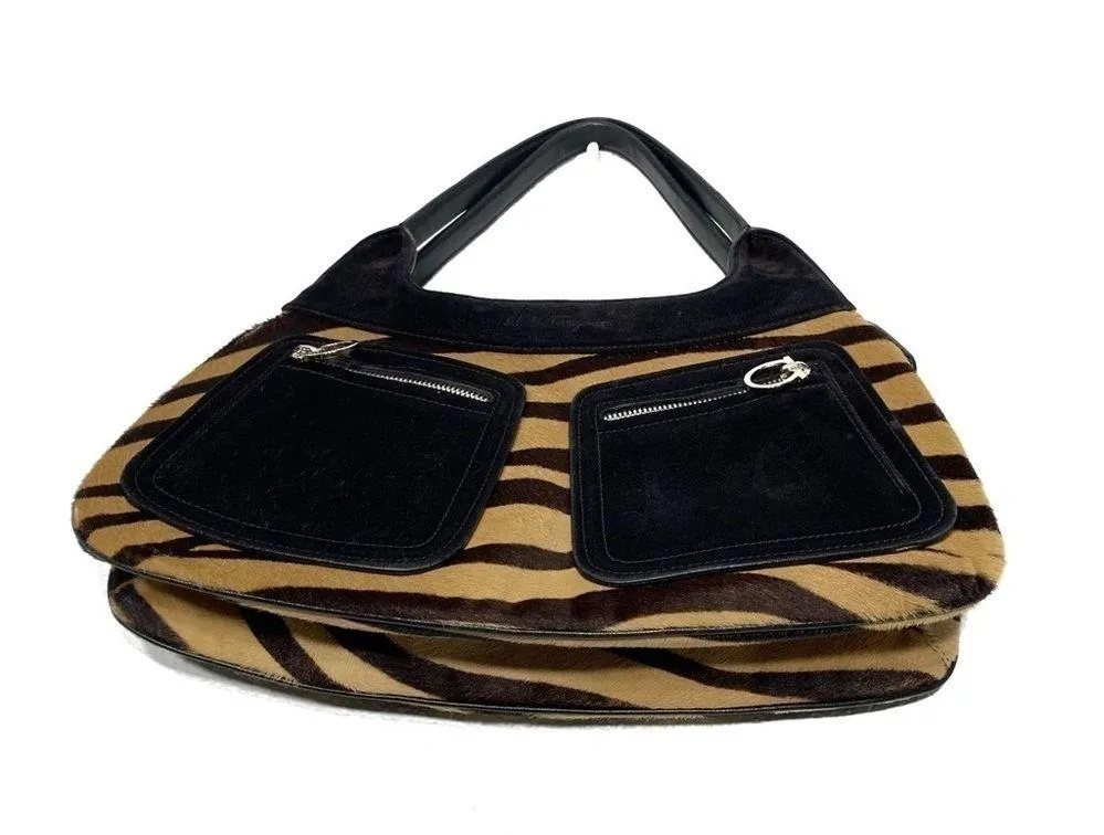 VINTAGE Salvatore Ferragamo Pony Hair Animal Print Handbag - Image 3