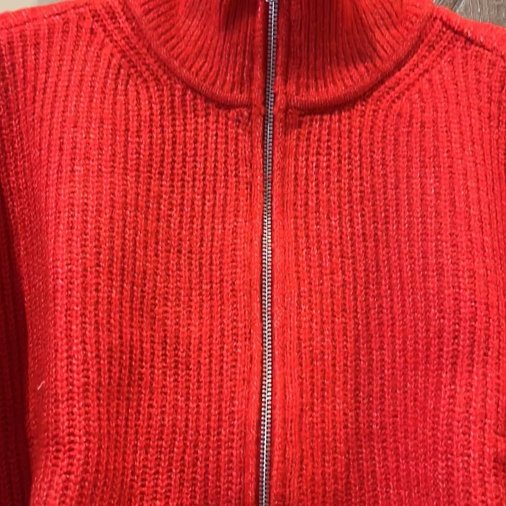 Red Cozy Vince Camuto Sweater Crossfire Acrylic Zip Neck - Image 8