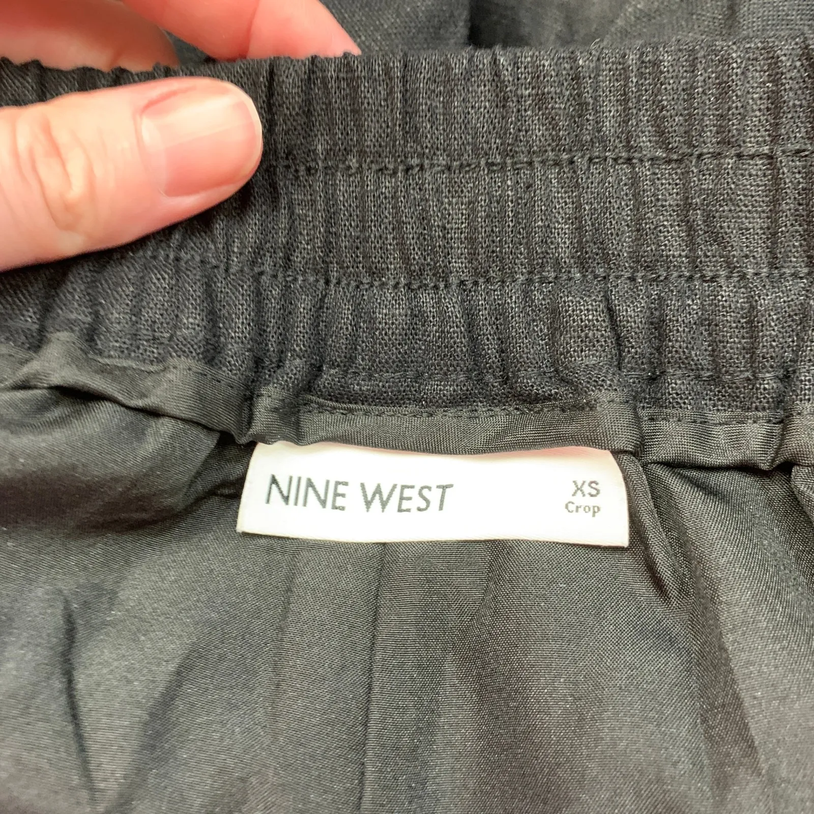 NINE WEST Womens Size XS Crop Pants Black Linen Blend Wide Leg Drawstring Waist - Image 6