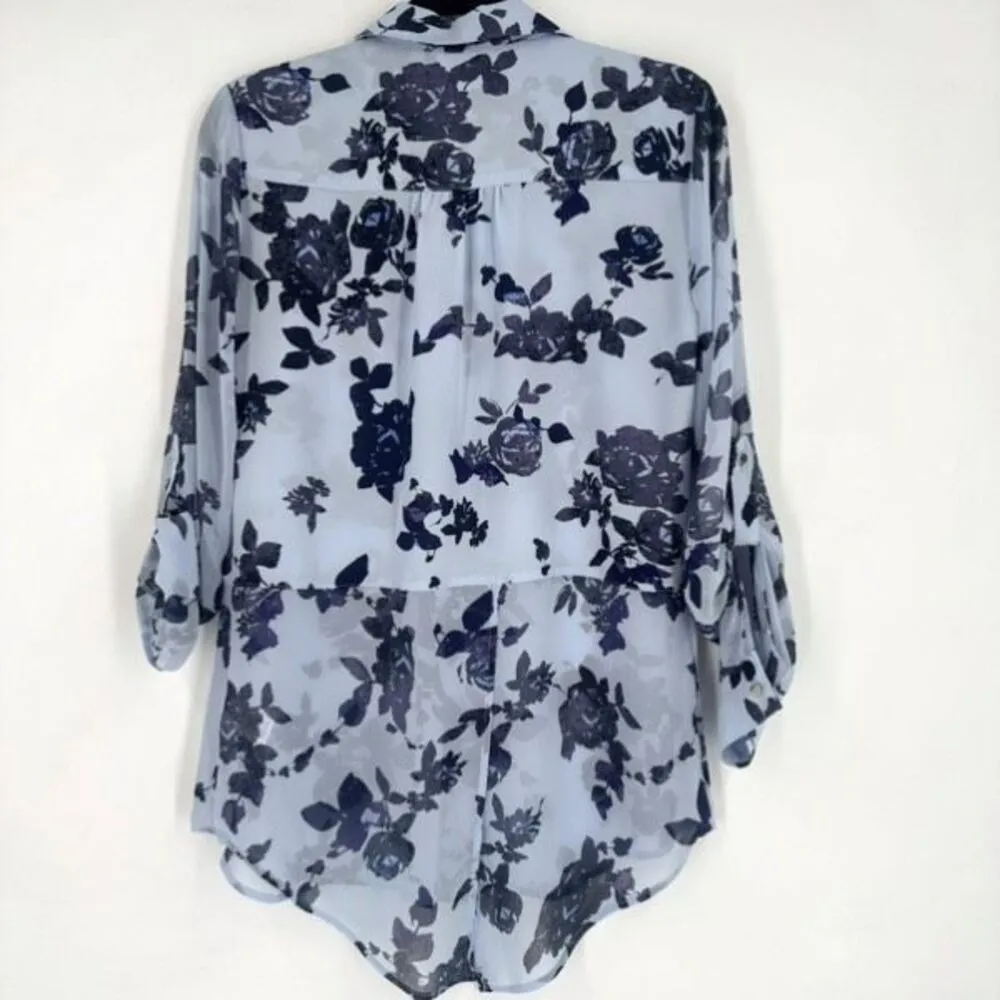 NWT Candie’s‎ Button Down Career Blouses Medium Floral Blue Lace Split Back - Image 12