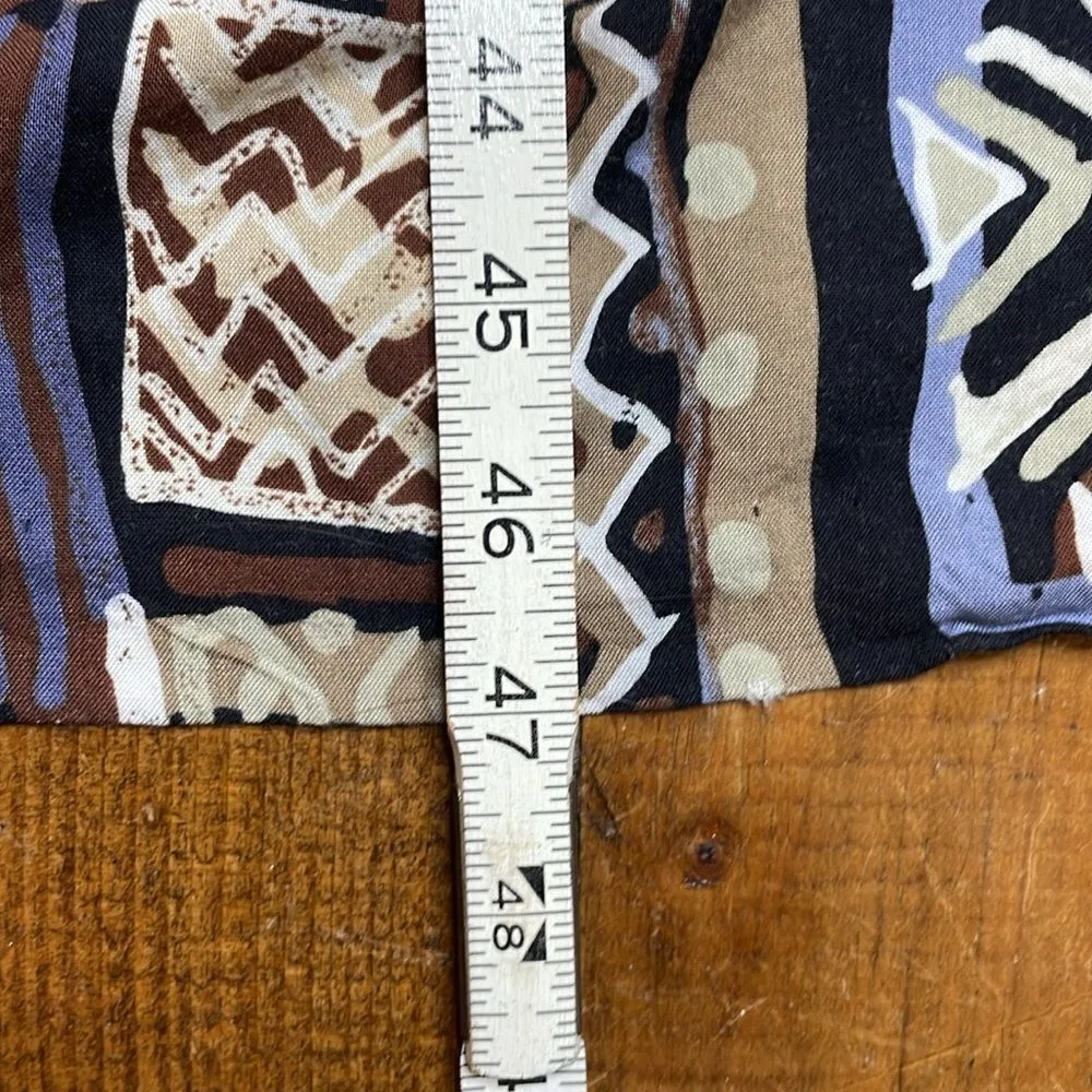 90s Vintage geometric Print Rayon Tie Front Tank Midi Dress black size 9 - Image 3