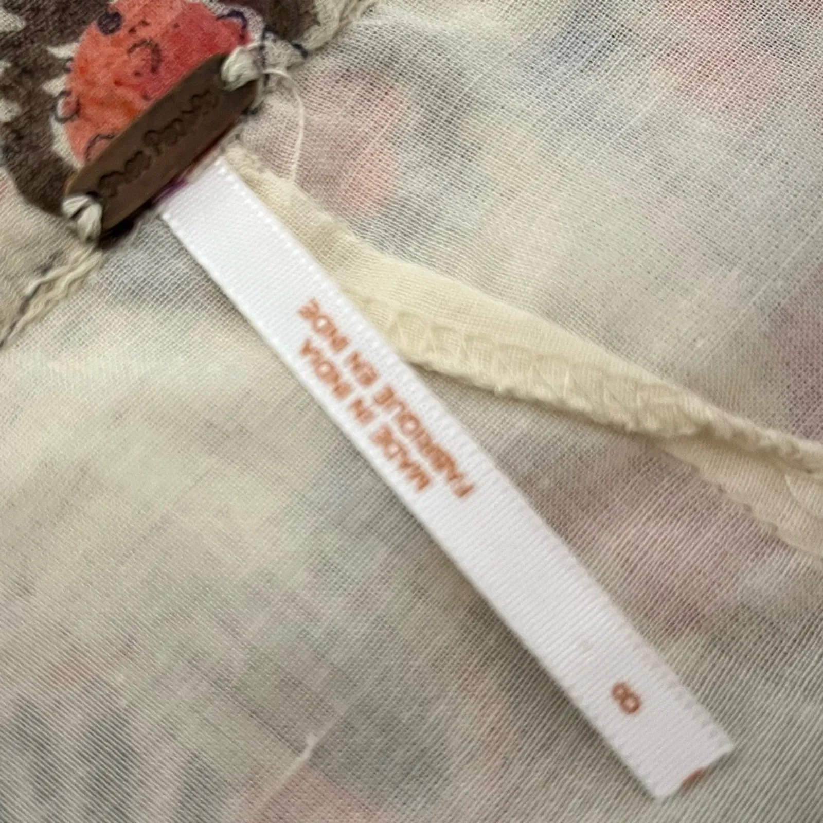 Free People Around The World Skirt Floral Ruffle Ivory Pink Women’s Size 8 - Image 5