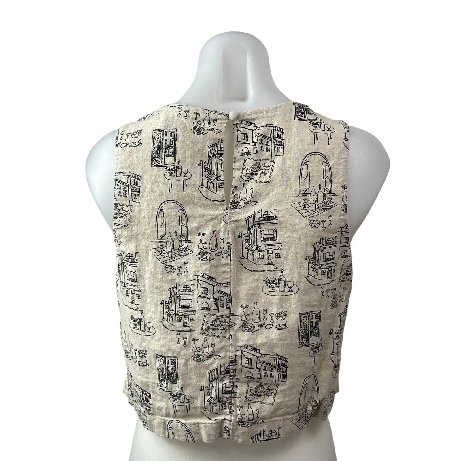 Abercrombie & Fitch Architectural Sketch Linen Sleeveless Crop Vest Tank Top S - Image 4