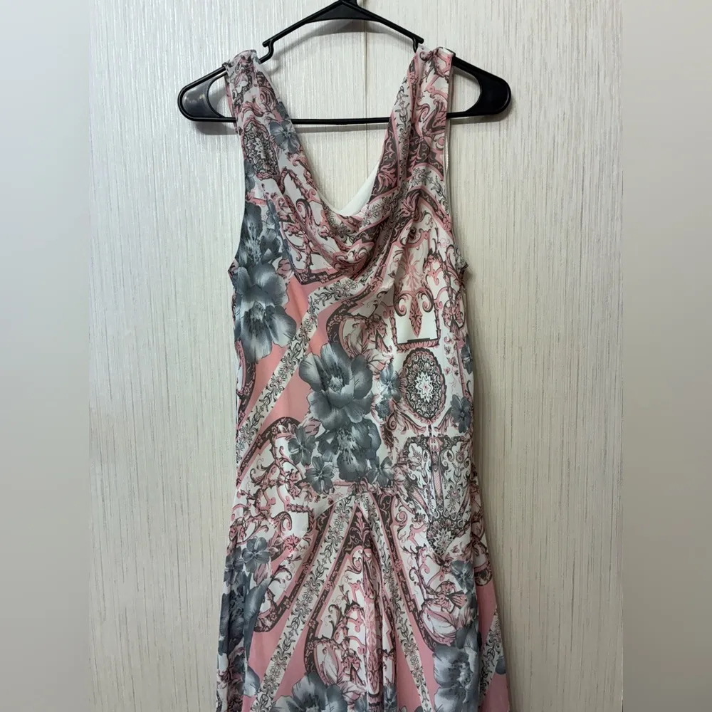 Vintage Y2K Robbie Bee Pink & Gray Cow Neck Dress | Baroque Floral 90s Glam 12 - Image 3