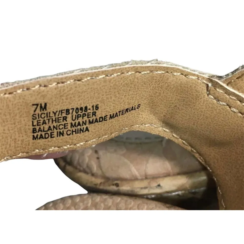 Womens Browns Landing Sicily Champagne Gold Leather Flower Cork Wedge Sandals 7M Size 7 - Image 10