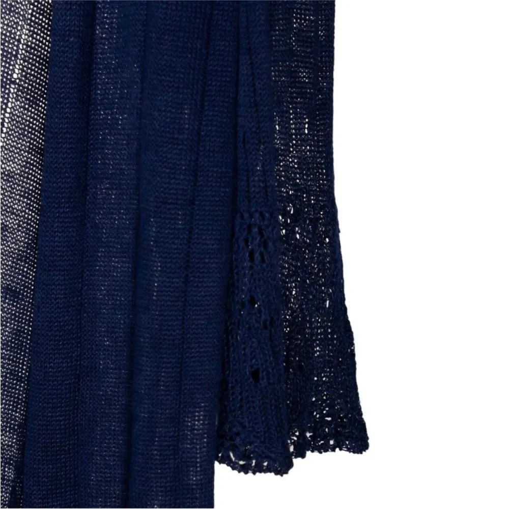 Ralph Lauren Women's Cardigan Blue Linen Tie Front Crochet Long Sleeve Tunic 1X - Image 7