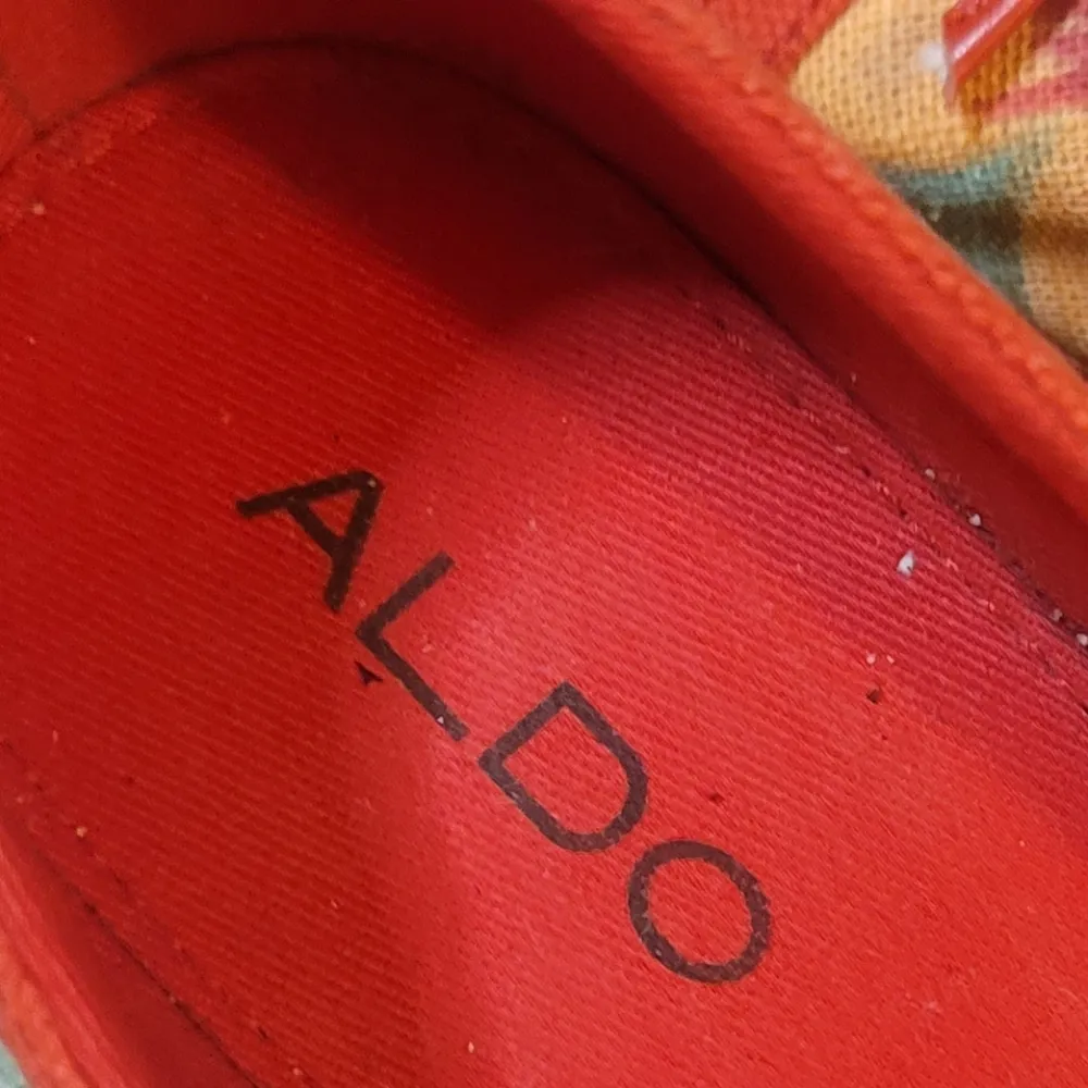 Aldo Blue Red Floral Peep-Toe Low Wedge Sandals 8 - Image 3