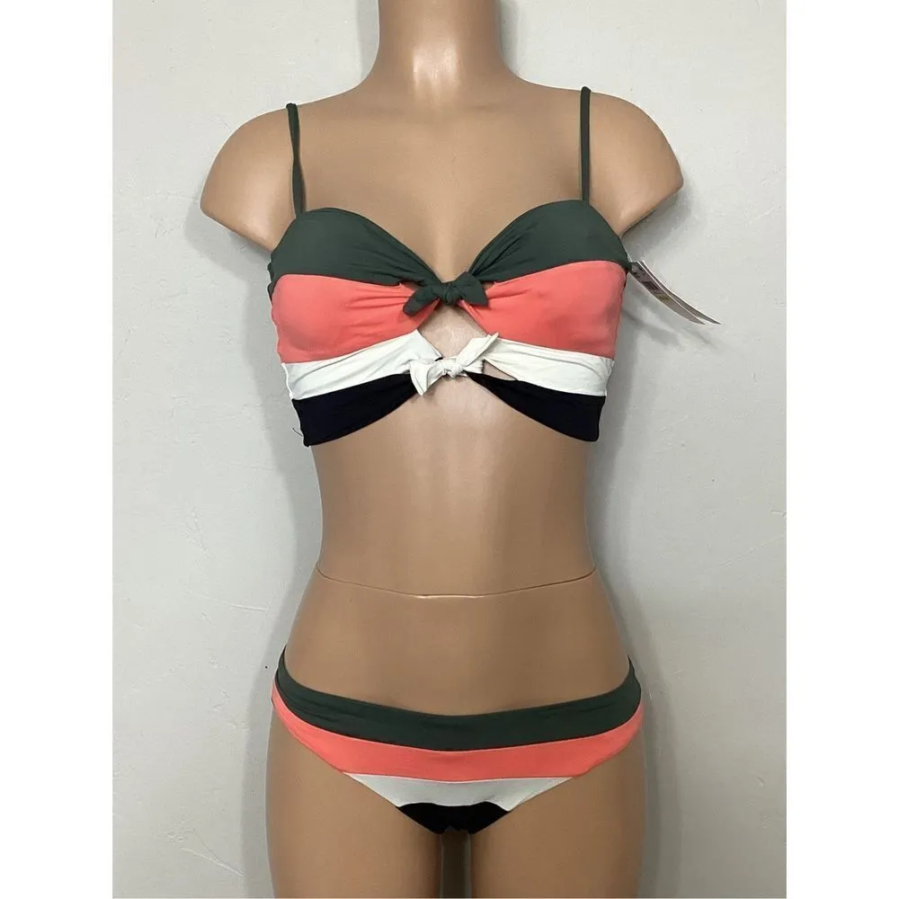 New…BECCA stripe color block bikini set. Retails $146. Medium - Image 3