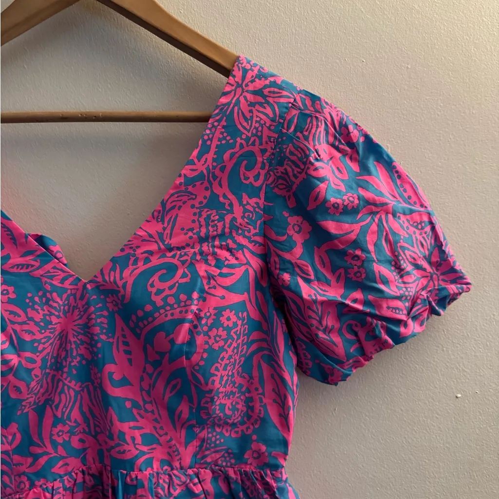 NWT Lilly Pulitzer 2 Suzie Short Sleeve Puff Dress in Pink and Blue - Image 4