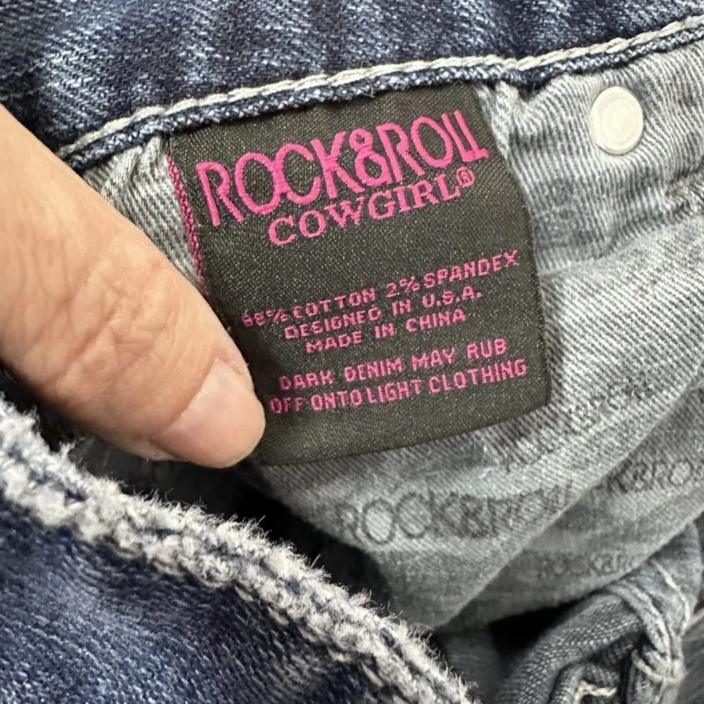 Rock & Roll Cowgirl Boyfriend Jeans Blue Denim Womens Size 28x32.5 - Image 4