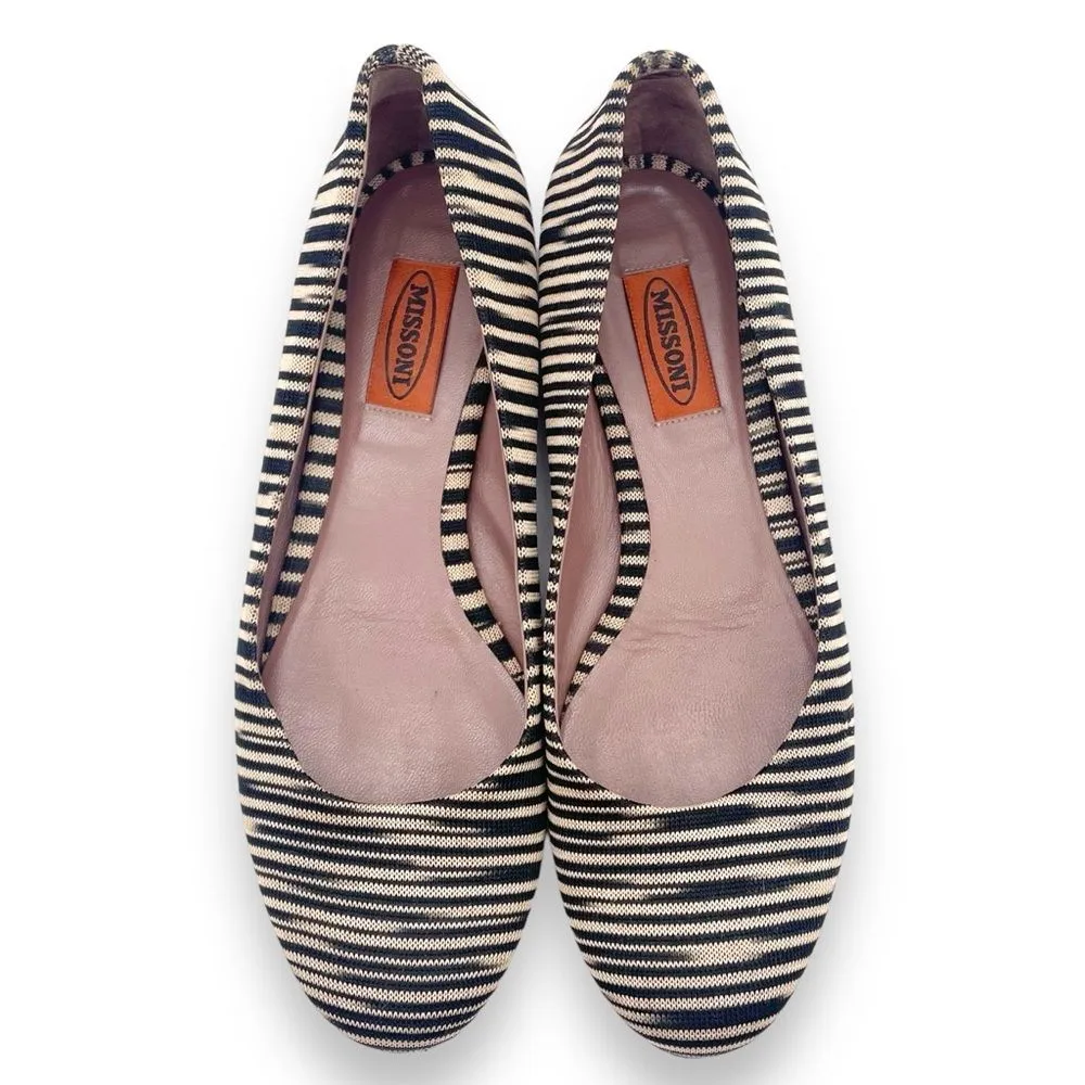 Missoni Ballet Flats Striped Fabric Black Tan Ballerina Flat Size 38.5 | US 8.5 - Image 4