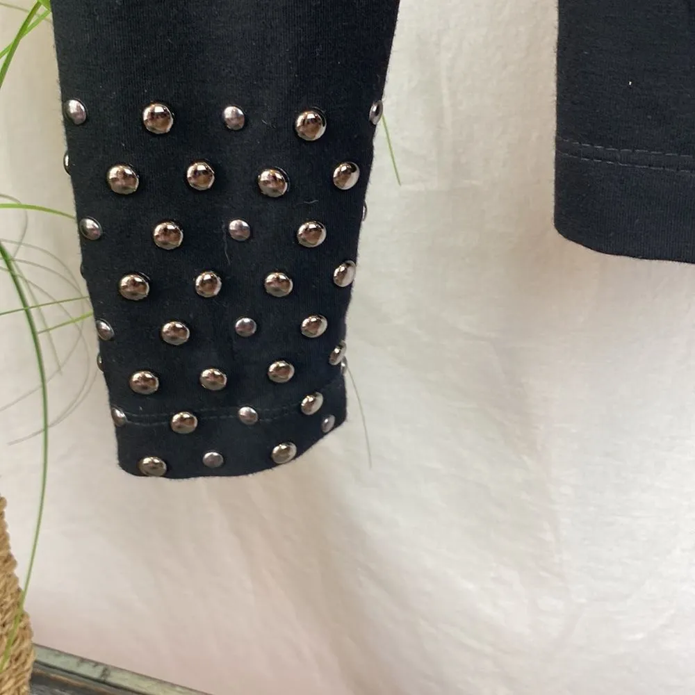 St John Marie Gray Grayse Black Studded Long Sleeve Tee T Shirt M - Image 4