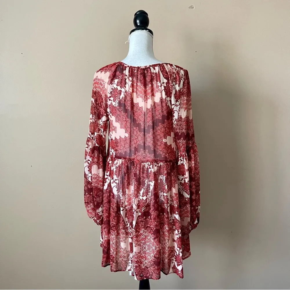 SHOW ME YOUR MUMU | Burgundy Floral Sheer Tunic Dress Sz M - Image 5