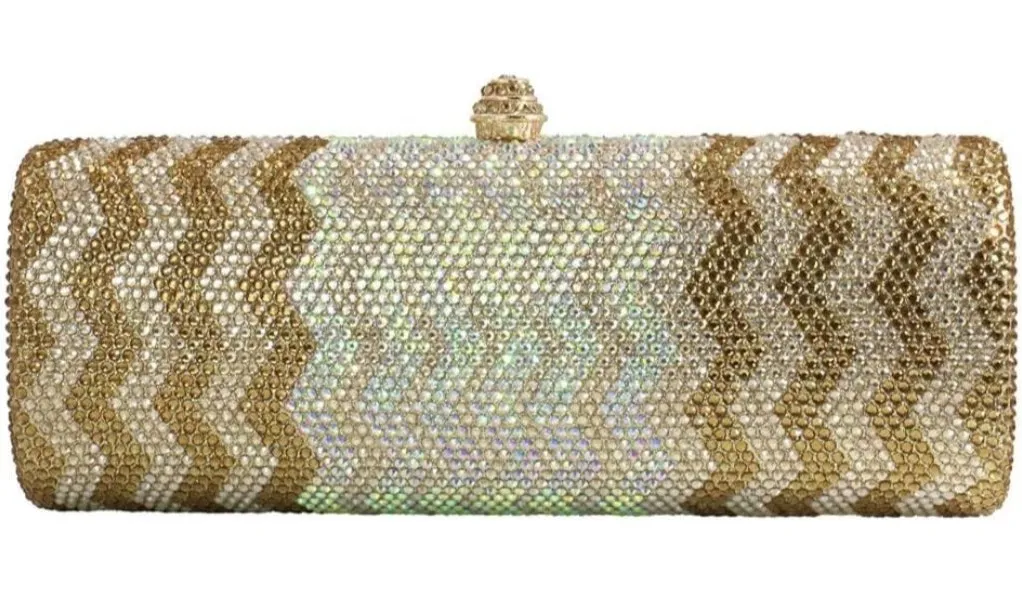 ⚡ Women's Gold Glittering Cylinder Rhinestone Evening Sparkling Clutch Bag - Image 1