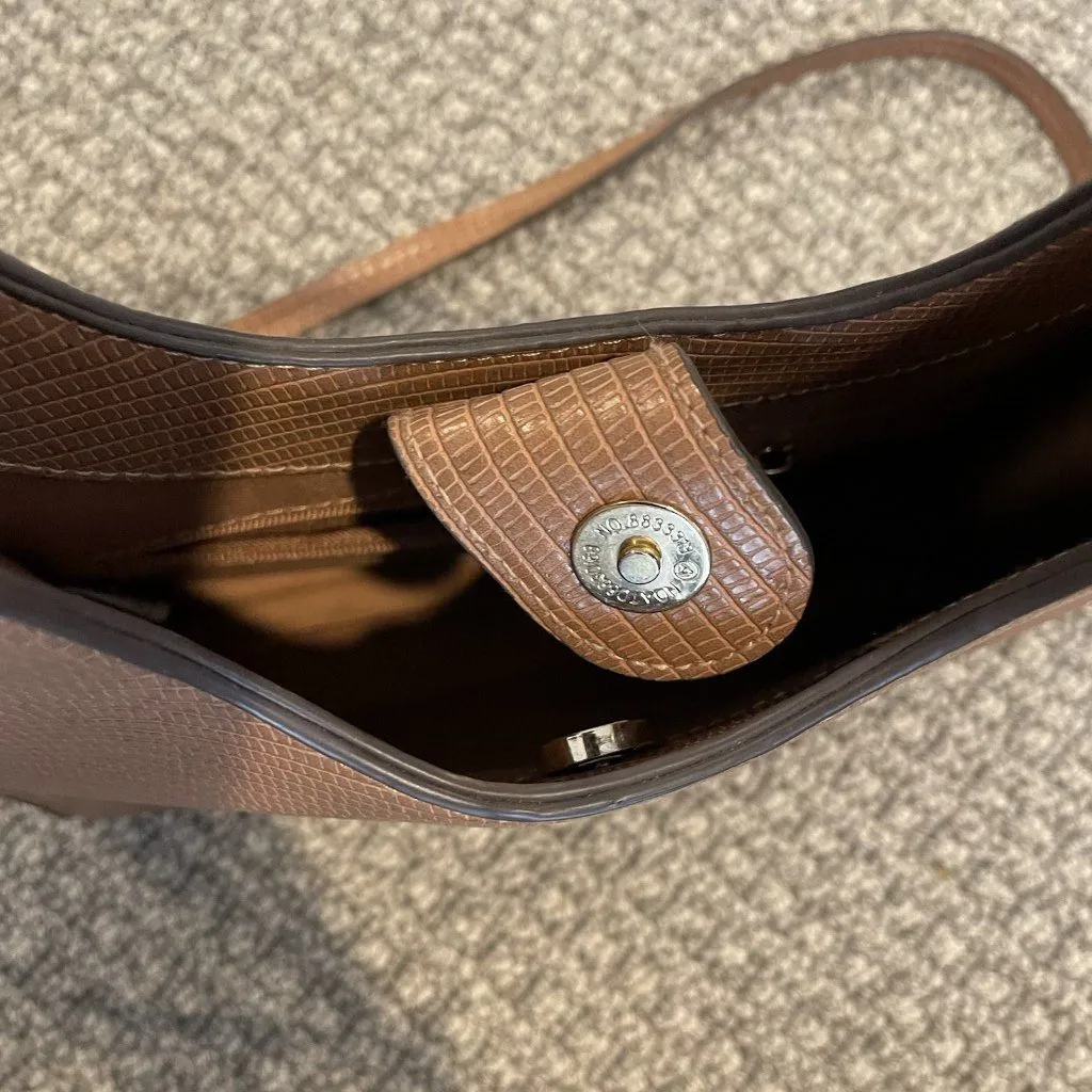 A New Day Purse Faux Leather Tan Shoulder Strap Textured Bag Crossbody Modern - Image 3