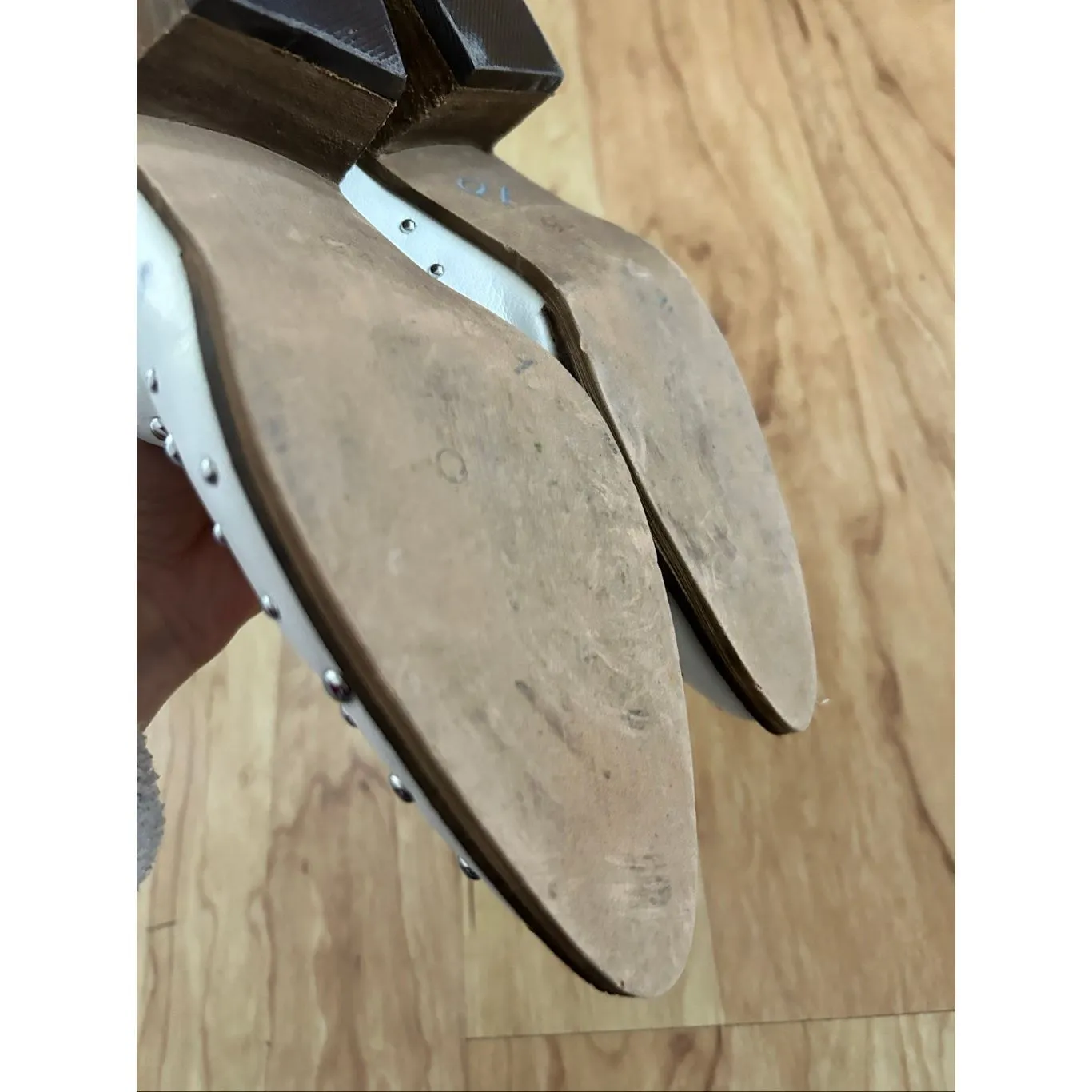 ARiderGirl Cara Studs Studded Stacked Heel Pointed Toe Slip On Mules Size 6.5 White - Image 4