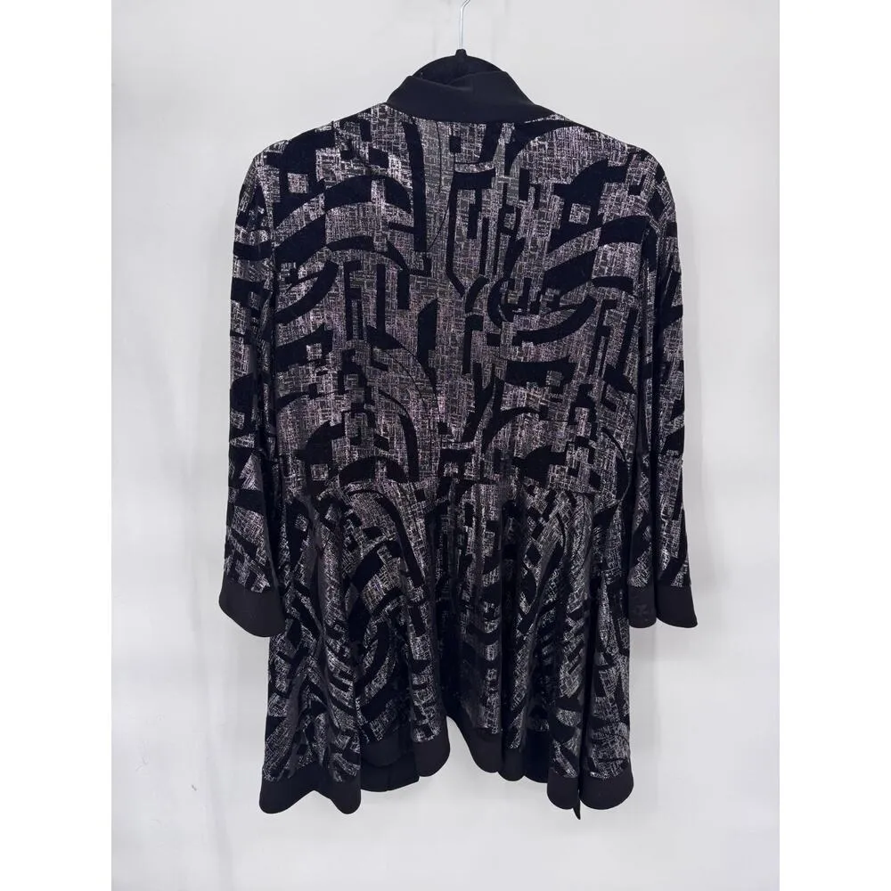 Joseph Ribkoff Disco Cardigan Womens 16 Black Velvet Metallic Silver Bell Sleeve - Image 8