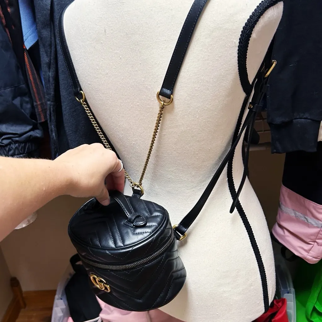 Authentic Gucci Calfskin Matelasse Chevron Mini GG Marmont Top Handle Bag - Image 2