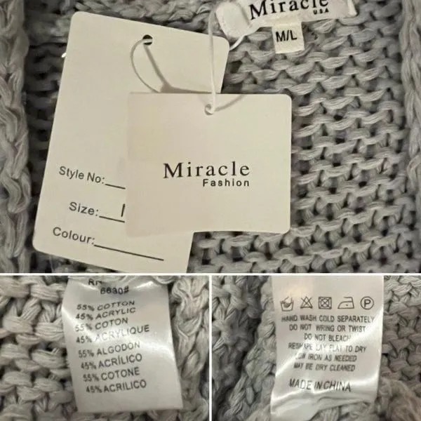 Miracle Relax More Grey Midi Cardigan Tie Chunky Knit M/L - Image 9